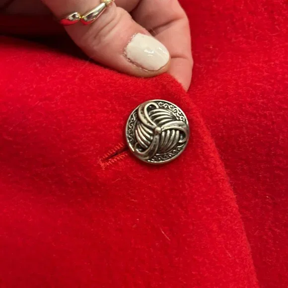 VTG Giorgio Sant' Angelo Women's 100% Wool RED Blazer One Button Silver Size 12 - Picture 7 of 10